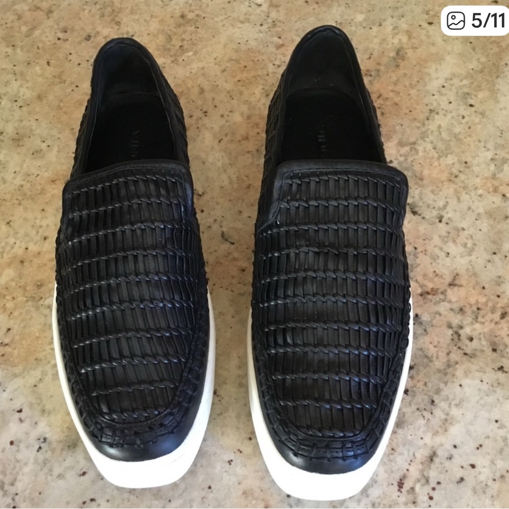 Vince Stafford Black Leather Woven Leather Slip On Platform Shoes Size 9
